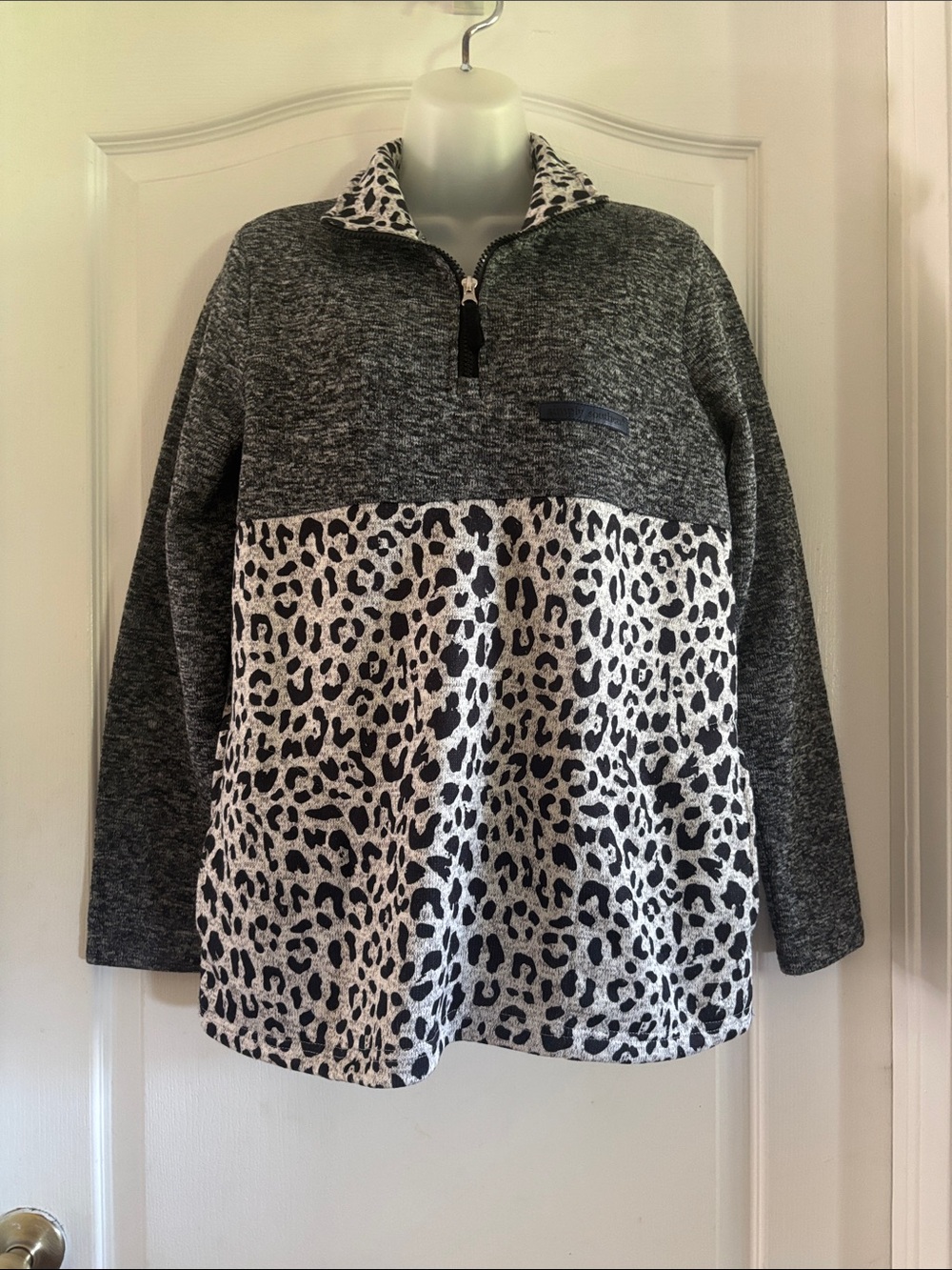 Simply Southern Black & Gray leopard Half-Zip Pullover